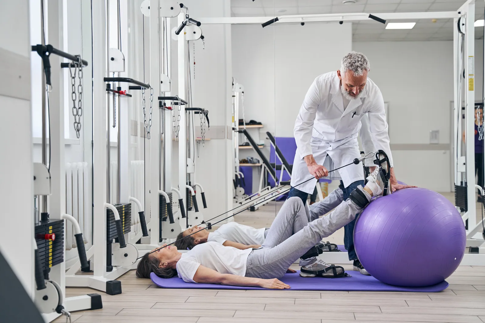 A patient in a typical guided tele-rehab session